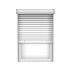 Realistic plastic window with half open blind. Roller shutter for glass window. Open window jalousie mockup for interior decoration design