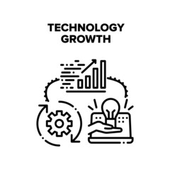 Technology Growth Vector Icon Concept. Technology Growth Infographic And Innovative Idea For Developing And Creation Software Or Multimedia Application. Developer Working Process Black Illustration