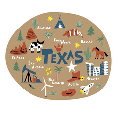 Texas infographic flat hand drawn vector illustration.
