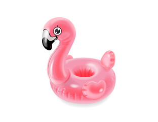 Flamingo swim ring, Inflatable swimming toy isolated realistic vector, Summer vacation icon