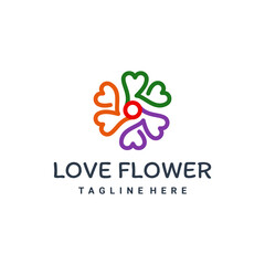 Vector logo design Love flower with line art style