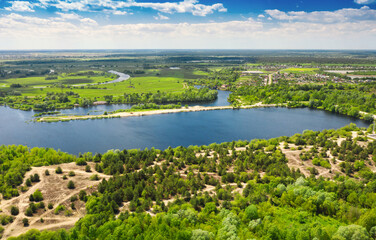 Fototapeta na wymiar Panorama. Environs of the city of Gomel. Belarus. The Sozh River outside the city. The nature of Belarus. View from above