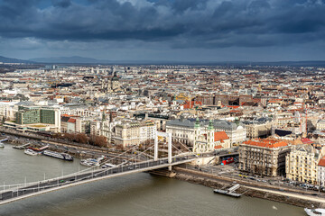 Elisabeth Bridge and Budapest cityscape taken from Gellert Hill, Hungary