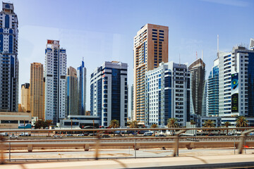 Fototapeta na wymiar Urban road cityscape of Dubai at daytime