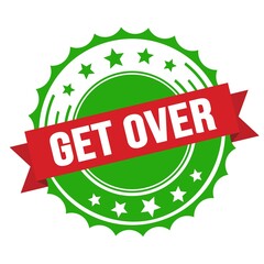 GET OVER text on red green ribbon stamp.