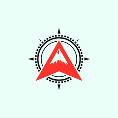 hipster badge adventure outdoor logo with Compass and mountain design concept logo simple icon design illustration