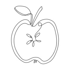 Food Apple fruit Line art graphic element, contour logo design, templates in trendy one line minimal style. Vector.