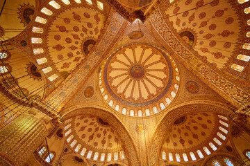 Fototapeta na wymiar Istanbul, Turkey - 1 April, 2017: Blue Mosque interior in Istanbul, Turkey. Turkish: Sultan Ahmet Cami