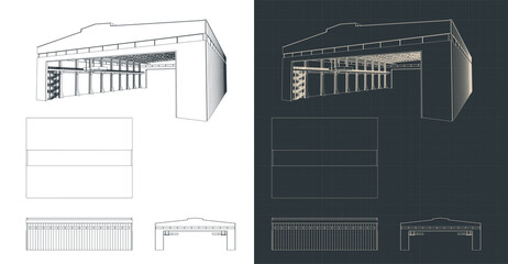 Large industrial hangar blueprints