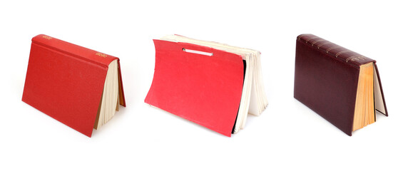 Book in colour cover with white sheets isolated on a white background