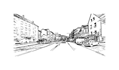 Fototapeta na wymiar Building view with landmark of Kiel is the city in Germany. Hand drawn sketch illustration in vector.