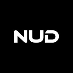 NUD letter logo design with black background in illustrator, vector logo modern alphabet font overlap style. calligraphy designs for logo, Poster, Invitation, etc.
