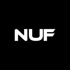 NUF letter logo design with black background in illustrator, vector logo modern alphabet font overlap style. calligraphy designs for logo, Poster, Invitation, etc.