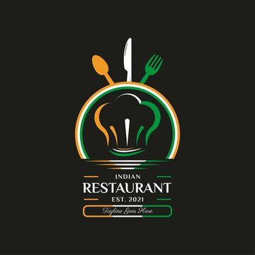 Indian Food Restaurant Logo. India flag symbol with Spoon, Fork, and Knife icons. Premium and Luxury Logo