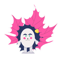 Cute autumn hedgehog vector illustration with pear and pink maple leaf on a white background