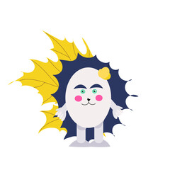 Cute autumn hedgehog vector illustration with pear and yellow maple leaf on a white background