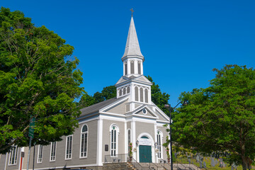 Holy Family Parish Church at 12 Monument Square in town center of Concord, Massachusetts MA, USA. 