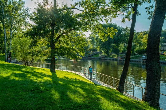 Amazing day in  public park next to Kamenka river in  VDNH