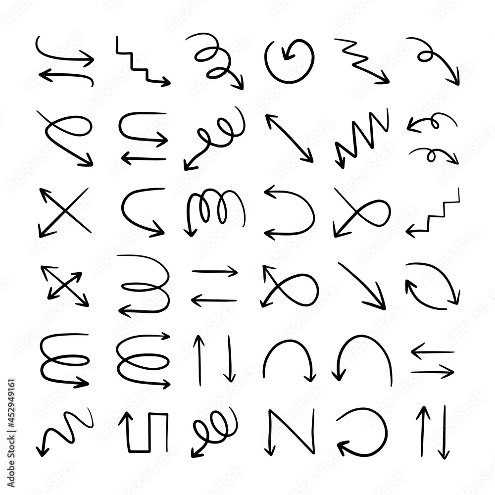 Wall mural set of different hand drawn arrow signs. vector design elements , hand drawn arrow pointers isolated