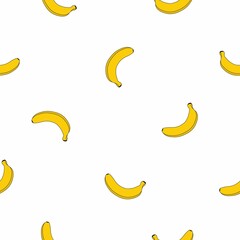 Fototapeta na wymiar Vector seamless pattern with bananas on white background. Tropic style doodles for food design, vegan restaurant, cafe, wrapping paper, health care products, fruits market.
