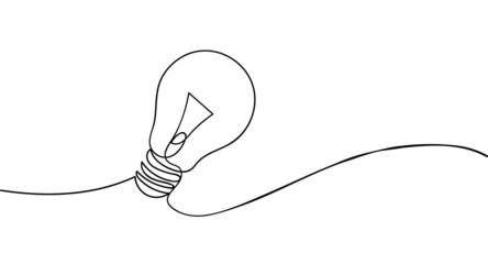 One line light bulb. Vector illustration.