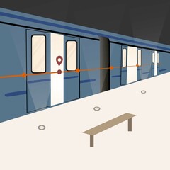 Flat vector illustration of the metro. Modern urban public transport, metro train. Metro station as a destination
