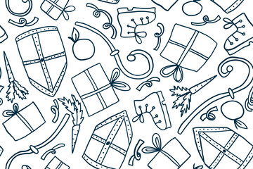 Sinterklaas vector outline seamless pattern - design for fabric, wrapping, textile, wallpaper, background.