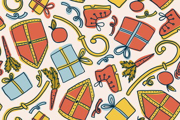 Sinterklaas vector seamless pattern - design for fabric, wrapping, textile, wallpaper, background.