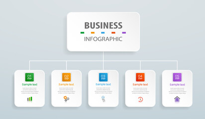 Obraz premium Business infographic design template with 5 options or steps. Can be used for process diagram, presentations, workflow layout, banner, flow chart, info graph