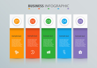 Business  infographic design template with 5 options or steps. Can be used for process diagram, presentations, workflow layout, banner, flow chart, info graph