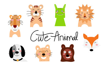 Set of cute animal  isolated on white background. clipart, poster, print design