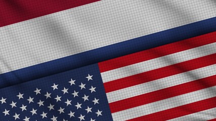 Netherlands and USA United States of America Flags Together, Wavy Fabric, Breaking News, Political Diplomacy Crisis Concept, 3D Illustration