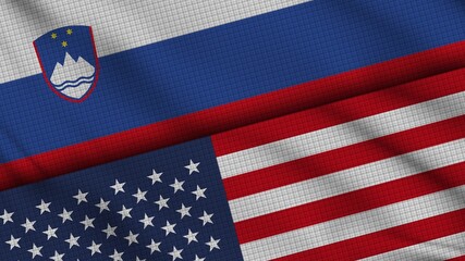 Slovenia and USA United States of America Flags Together, Wavy Fabric, Breaking News, Political Diplomacy Crisis Concept, 3D Illustration