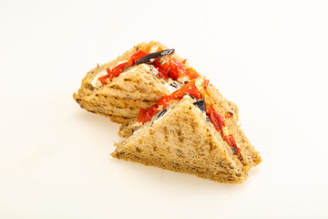 Club sandwich with eggplant and cheese
