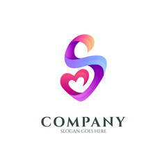Letter S logo with heart or love shape