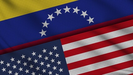 Venezuela and USA United States of America Flags Together, Wavy Fabric, Breaking News, Political Diplomacy Crisis Concept, 3D Illustration