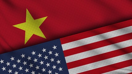 Vietnam and USA United States of America Flags Together, Wavy Fabric, Breaking News, Political Diplomacy Crisis Concept, 3D Illustration