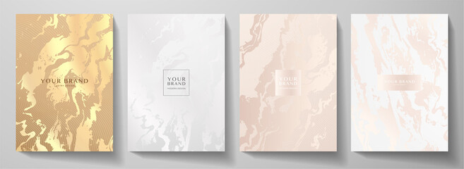 Fototapeta na wymiar Modern elegant cover design set. Luxury fashionable background with light abstract marble pattern. Elite premium vector template for makeup catalog, brochure, flyer layout, presentation