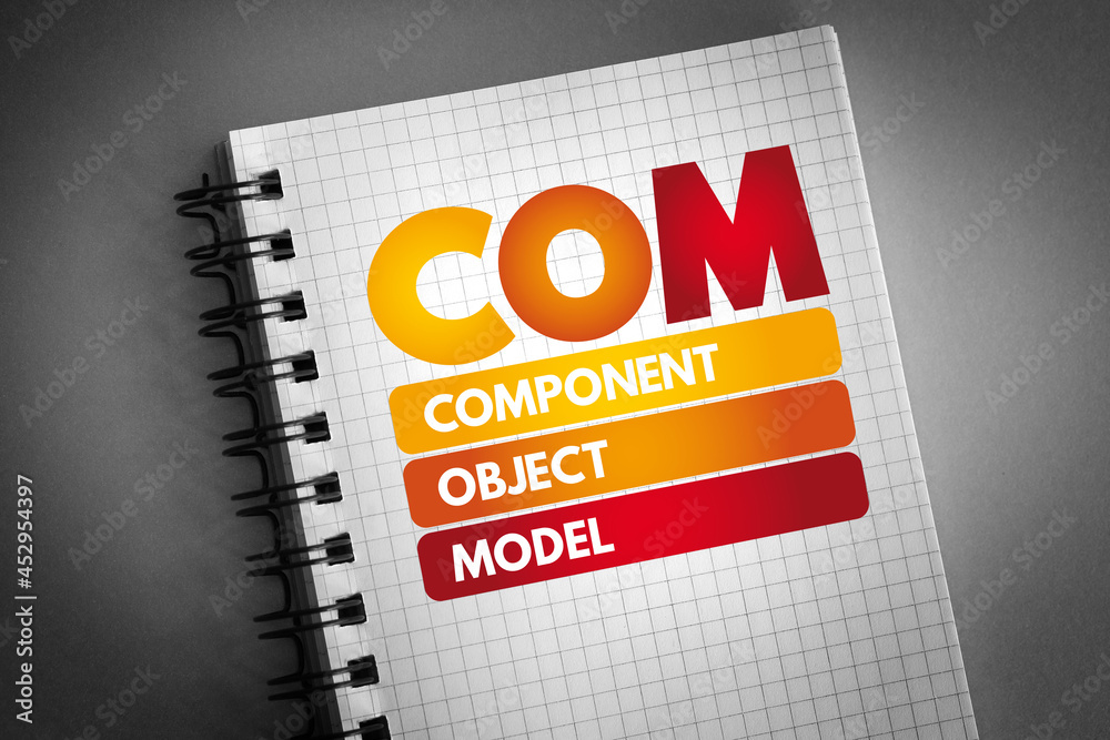 Poster com - component object model acronym on notepad, technology concept background