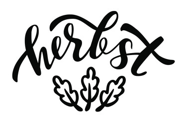 Fall in german language hand lettering logo icon. Vector autumn seasonal sayings for planner, calender, organizer, stickers, cards, banners, posters, mug, scrapbooking, pillow cases, baby stuff