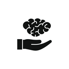 Brain on hand icon flat style isolated on white background. Vector illustration