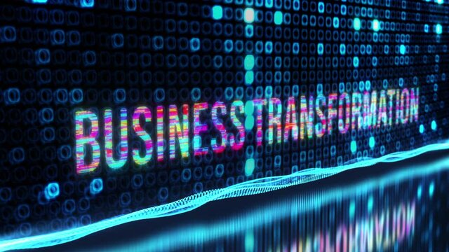 3D animation of Business Transformation colorful text word flicker light animation loop with digital effect background 4k 3d seamless looping Business Transformation glitter effect element for intro, 