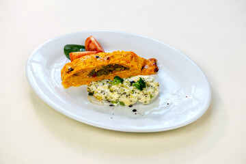 grilled chicken wings with vegetables. food