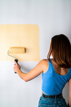 Chica pintura rodillo pintar