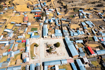 Aerial view of a village in the Peruvian Andes