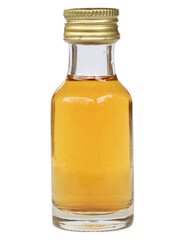 Apple cider vinegar in glass bottle on white background