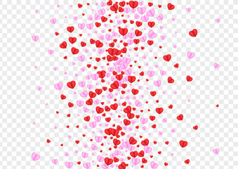 Tender Heart Background Transparent Vector. Falling Backdrop Confetti. Violet February Pattern. Pink Confetti Blank Frame. Red Sweetheart Texture.