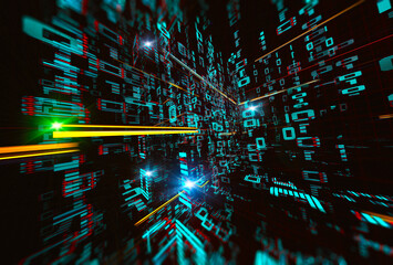 Abstract background of technology, science and cloud computer.3d illustration.Wallpaper of binary code and binary language concept pattern and big data structure. Net and source code.