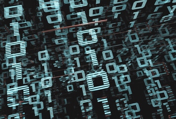 Abstract background of technology, science and cloud computer.3d illustration.Wallpaper of binary code and binary language concept pattern and big data structure. Net and source code.