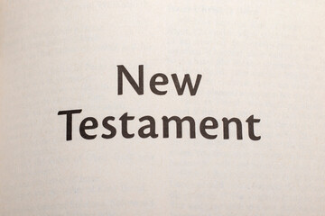 The New Testament book. Text close up.